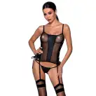 Сетчатый корсет из эко-кожи, с люверсами и съемными пажами Malwia Corset black S/M — Passion photo 1