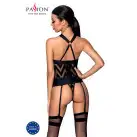 Сетчатый комплект с узором Hima Corset black L/XL - Passion, корсет с халтером, подвязки, трусики photo 2