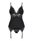 Сатиновый кружевной корсет Obsessive 810-COR-1 babydoll & thong S/M, черный, корсет, танга photo 3